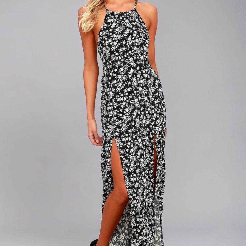 Black and White Floral Print Maxi Dress